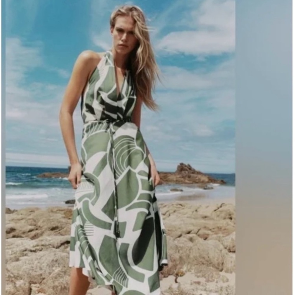 $20*- Zara Green/White Halter Dress
